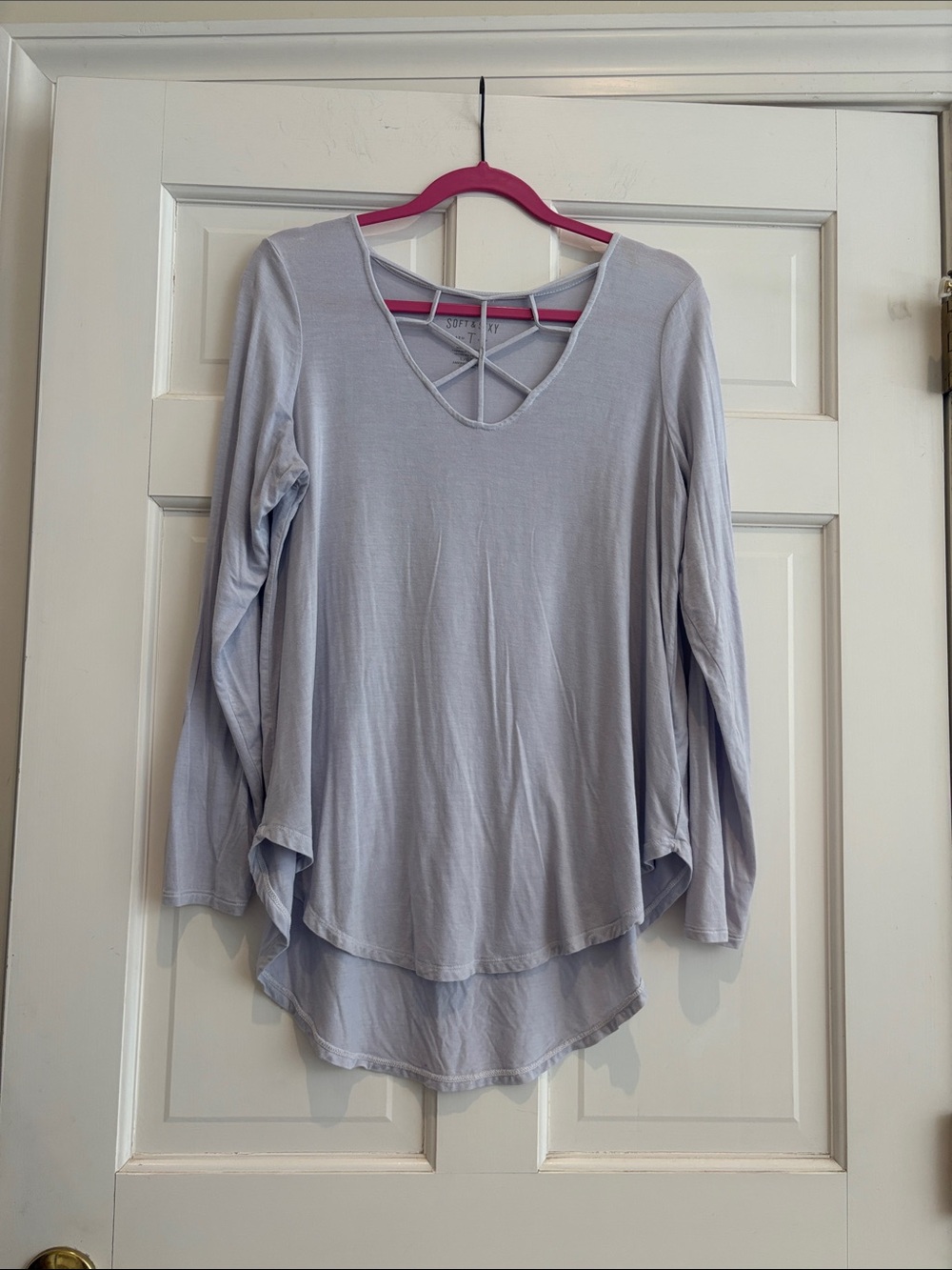 American Eagle Outfitters Light Blue Long-Sleeve Top with Crisscross Front